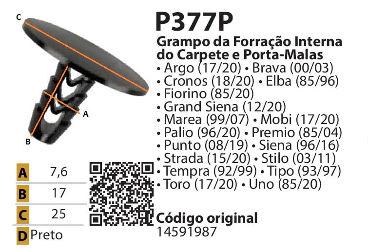 10 Grampo Forro Interno Do Carpete E Porta Malas Teto Fiat Argo Brava