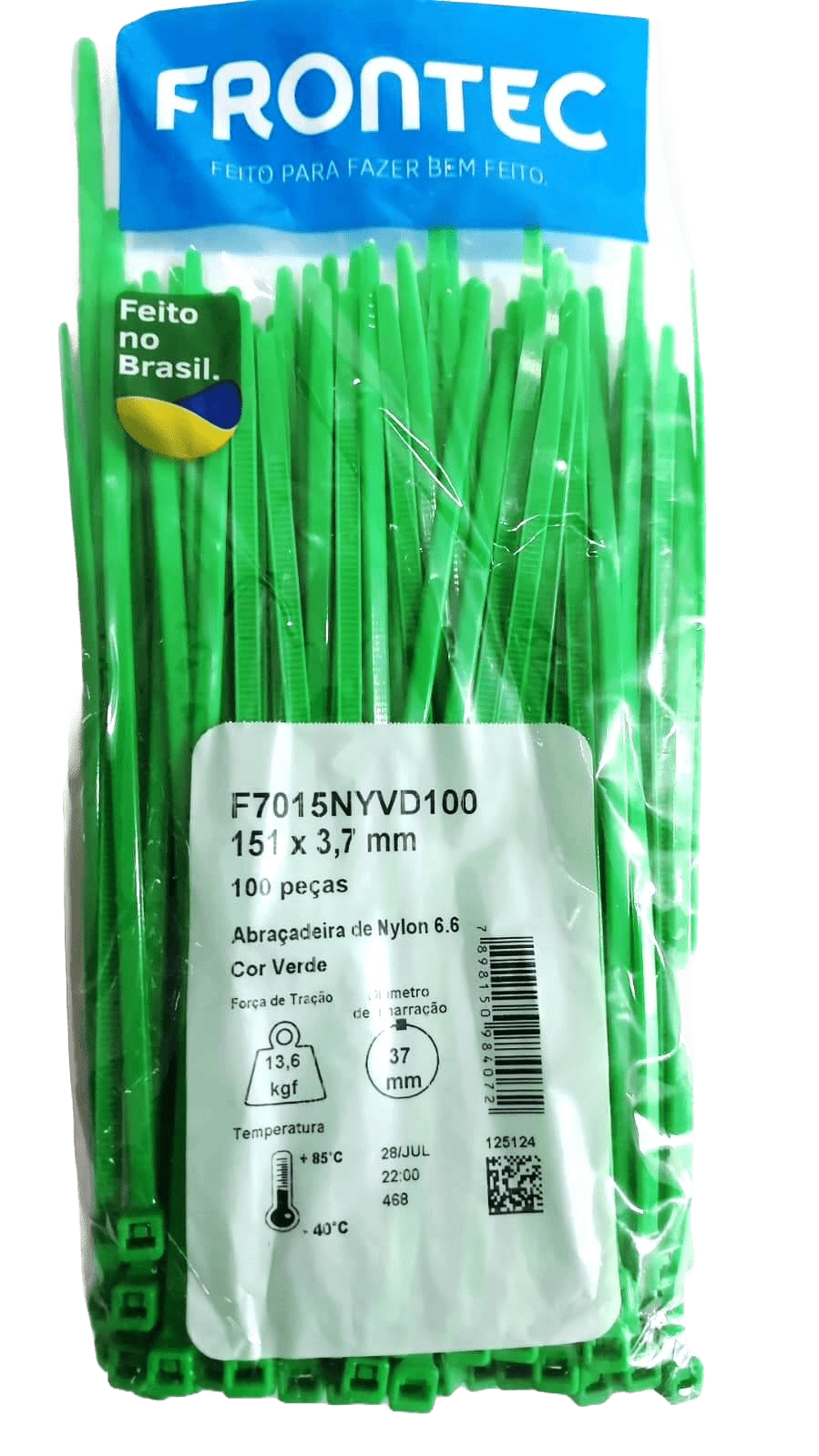 100 Abraçadeiras de Nylon 6.6 verdes 151 x 3,7 mm FRNYVD151