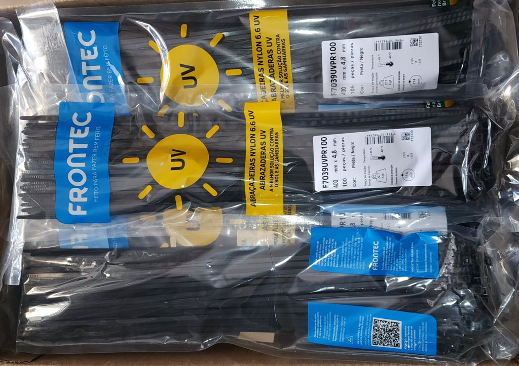 100 Abracadeiras Plastica Nylon 6.6 Proteção UV 1.5 X 4.8 X 400 mm F7039