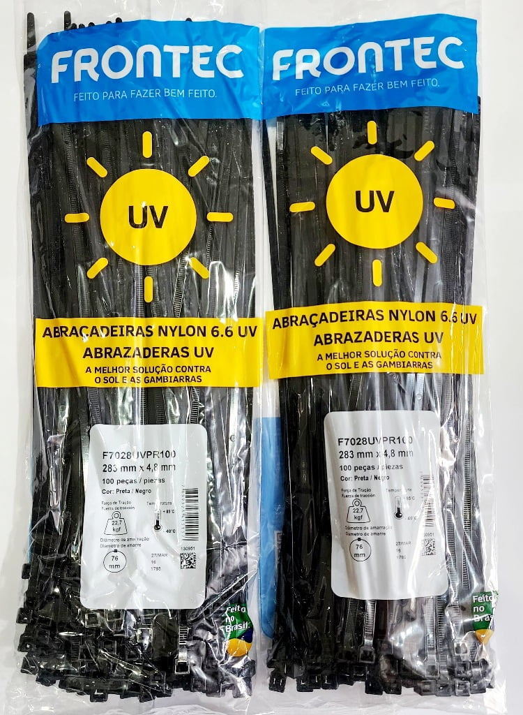 100 Abracadeiras Plastica Nylon 6.6 Proteção UV 4.8 X 283 mm F7028