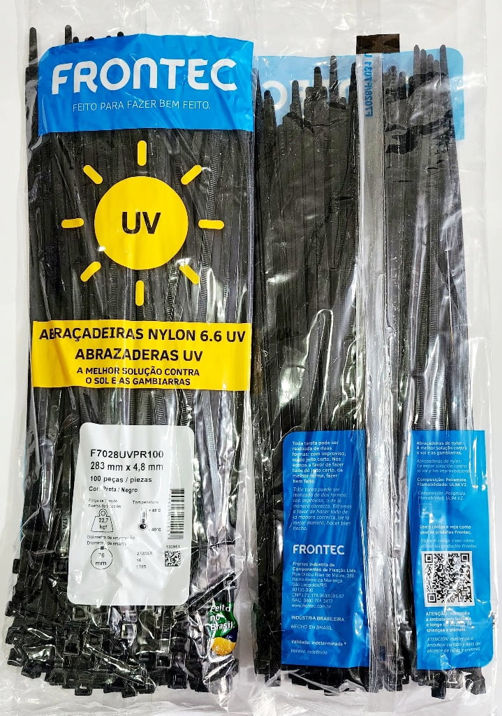 100 Abracadeiras Plastica Nylon 6.6 Proteção UV 4.8 X 283 mm F7028