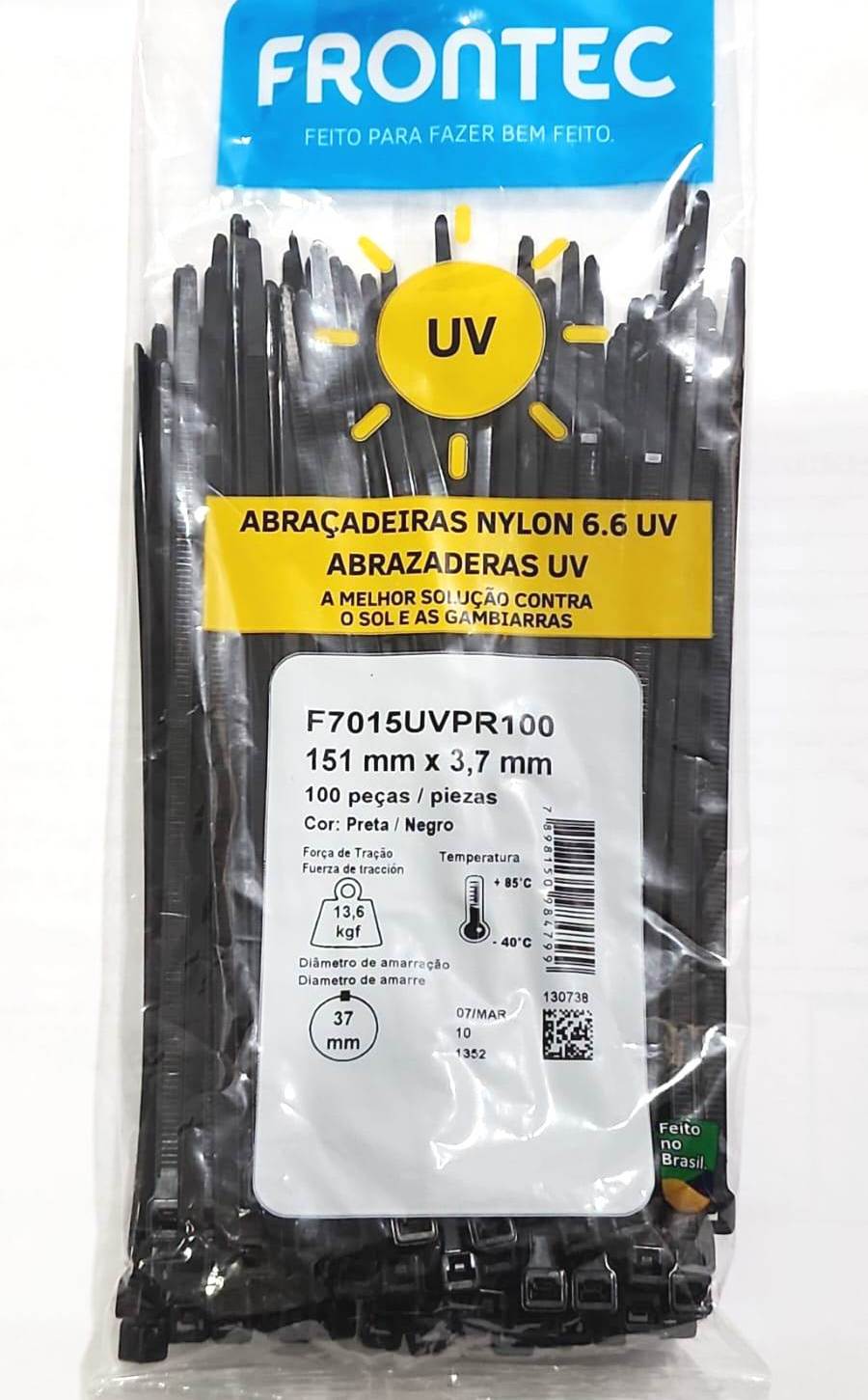 100 Abracadeiras Plastica Nylon 6.6 Resistente UV 1.2 X 3.7 X 151 mm F7015