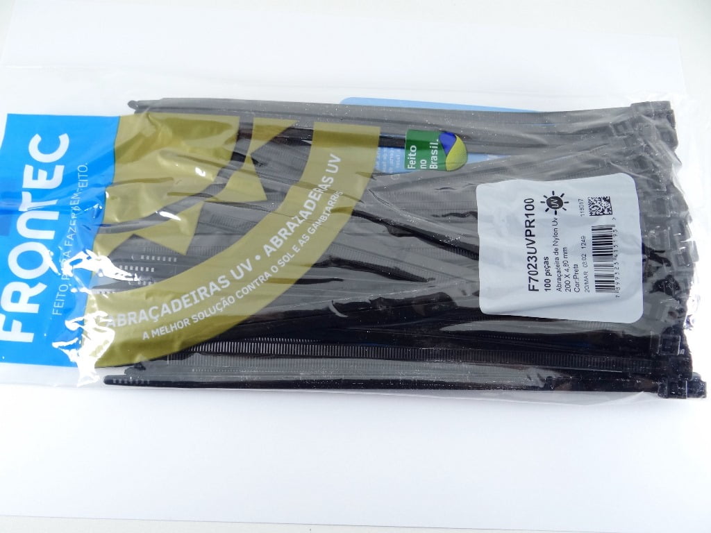 100 Abraçadeiras plásticas Resistente Raios Ultravioleta UV Preta 200 mm