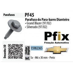 10 Parafusos do Para-barro Dianteiro GM Grand Blazer Silverado GMC6 PF45