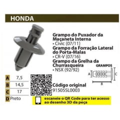 10 Grampo Porta-malas Churrasqueira Proteção do Radiador Maçaneta Interna Honda Crv Nsx Trx Civic P519