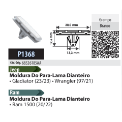 10 Grampos da Moldura Do Para-Lama Dianteiro Ram P1368
