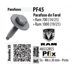 10 Parafuso Fixação do Farol Ram 700 Ram 1000 PF45